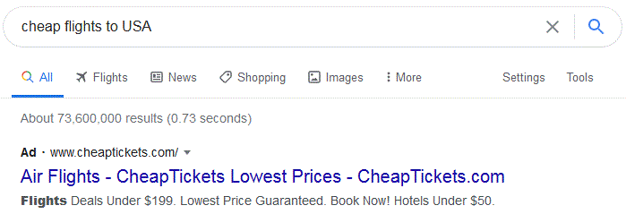 Example of a PPC advert on Google